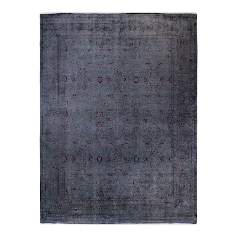 Overton Hand Knotted Wool Vintage Inspired Modern Contemporary Overdyed Gray Area Rug - 9' 1" x 12' 0"