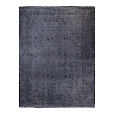 Overton Hand Knotted Wool Vintage Inspired Modern Contemporary Overdyed Gray Area Rug - 9' 1" x 12' 0"
