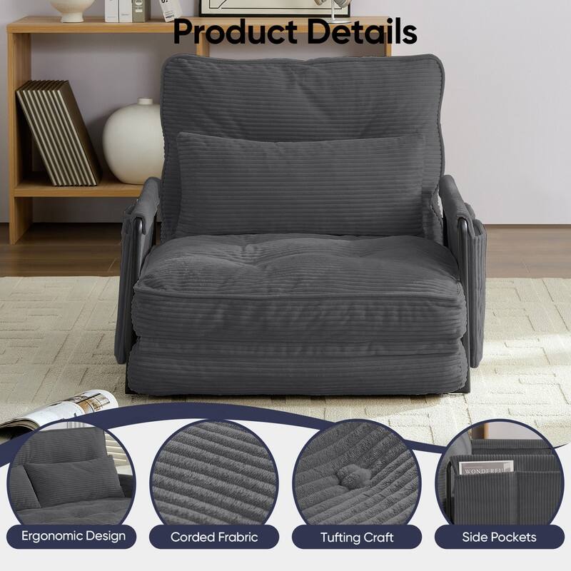Mixoy Muti-Functional Folding Futon Floor Sofa Bed,Single Lazy Sofa with Pillows,6 Position Adjustable Backrest