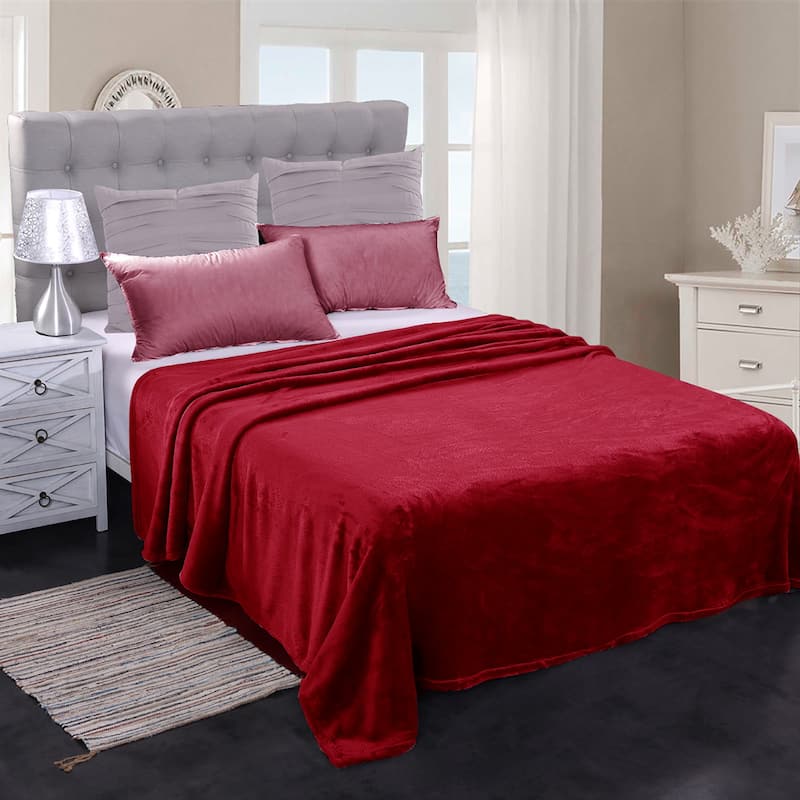 Luxury All Season Flannel Fleece Blanket - King(79"x91") - Burgundy
