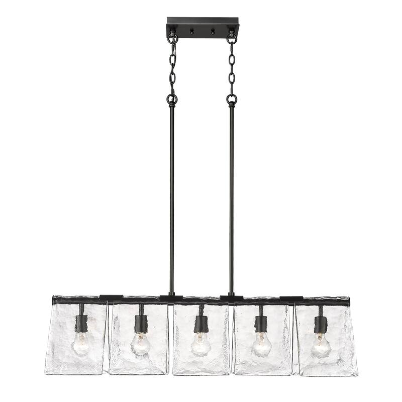 Serenity 5-Light Linear Pendant - Matte Black with Hammered Water Glass