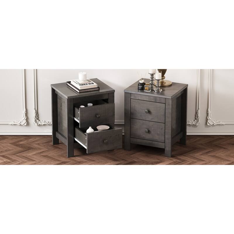Farmhouse Wooden Nightstand Set of 2