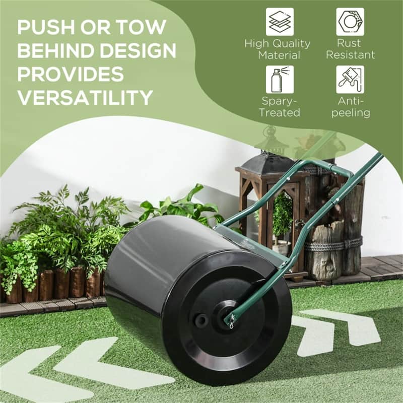 Heavy-Duty Lawn Roller, 15.9-Gallon Capacity with Detachable U-Handle, Steel Drum for Leveling Lawns, Black/Green