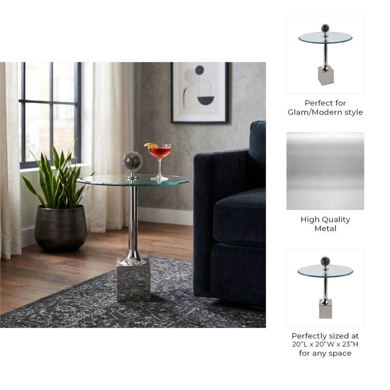 Accent Side Table with Glass Top and Sculptural Base - 23" - 23.0"
