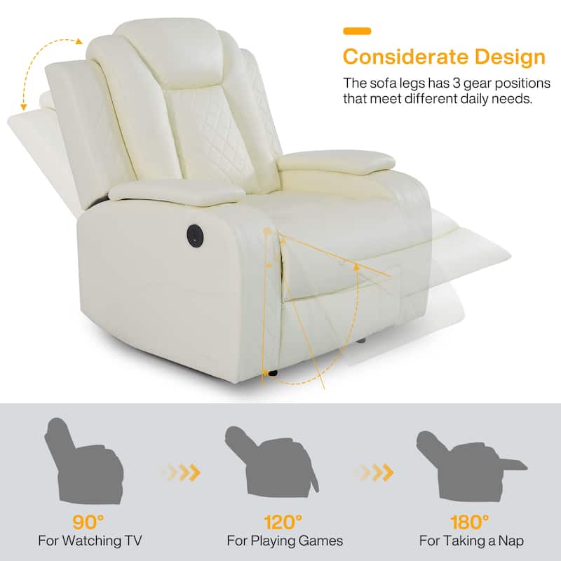 Modern 3-Piece Leather Recliner Sofa Set with LED, Wireless Charging