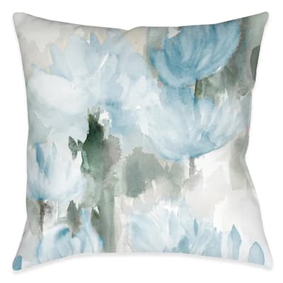 Laural Home Frosted Blue Blooms Outdoor Decorative Pillow