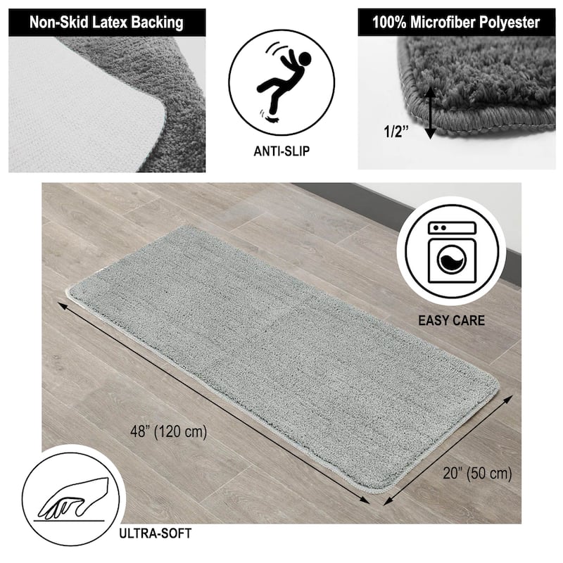 Microfiber Polyester Double Sink Bath Mat Runner - 48"L x 20"W