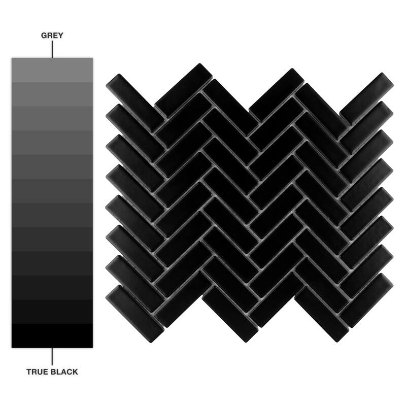 Merola Tile Metro Brick Herringbone Matte Black 10-5/8" x 12-1/2" Porcelain Mosaic Floor and Wall Tile