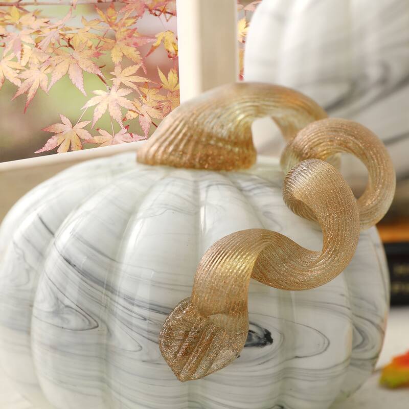 Glitzhome Fall Harvest Handblown Glass Pumpkins Set Thanksgiving Table Centerpieces