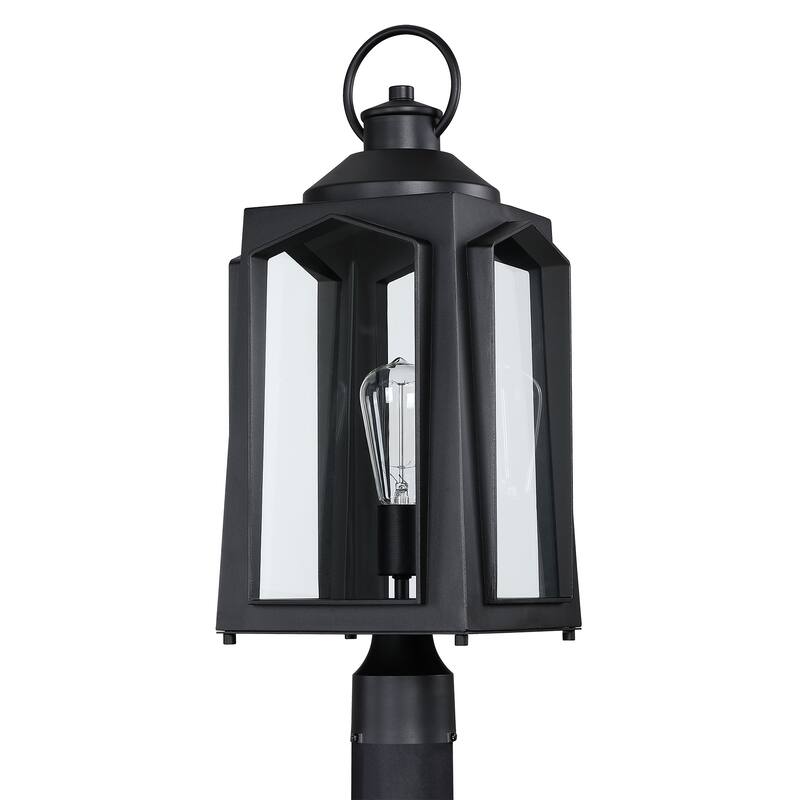 1-Light Matte Black Outdoor Post Light with Clear Glass Shade - M