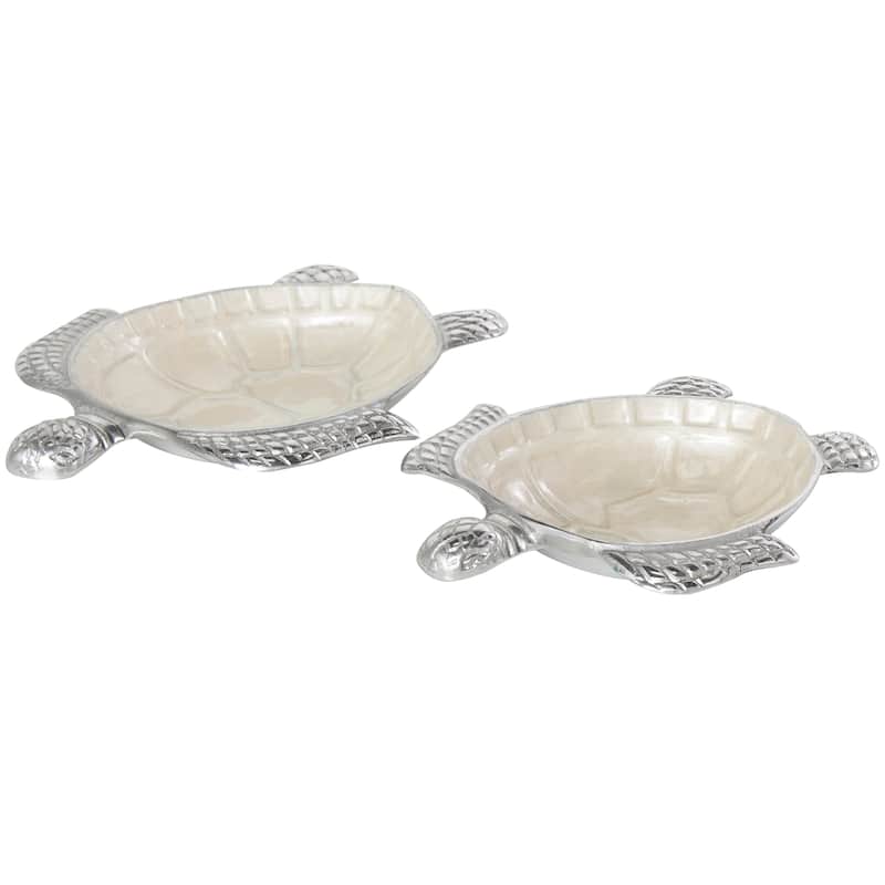 Aluminum Metal Enameled Turtle Decorative Bowl with Silver Metal Exterior (Set of 2)
