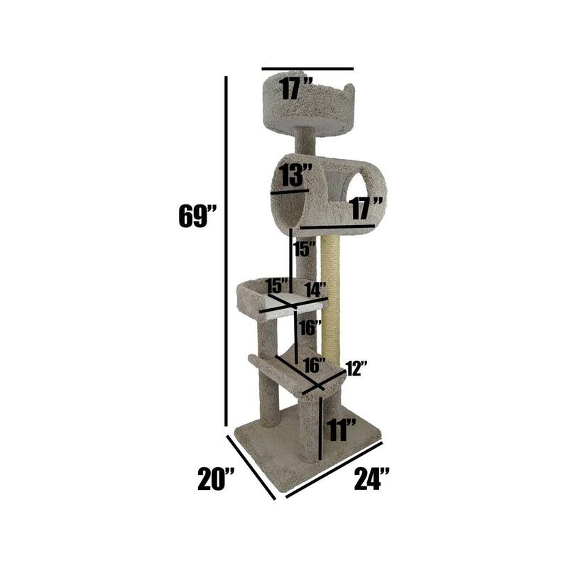 Solid Wood Cat Climbing Tower with Hammock, Tunnel Beds and Sisal Posts for Active Indoor Cats