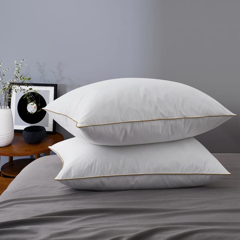 2 Pack Medium Goose Feather Down Bed Pillows with Soft Cotton Cover - White - Medium-Firm - Standard