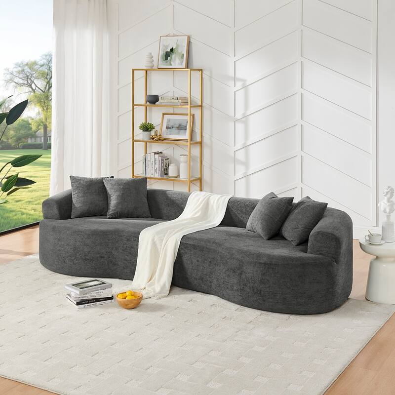 Modern Cloud 4 Seater Sectional Curved Sofa, Minimalist Compression Living Room Couch, No Assembly Needed, Chenille