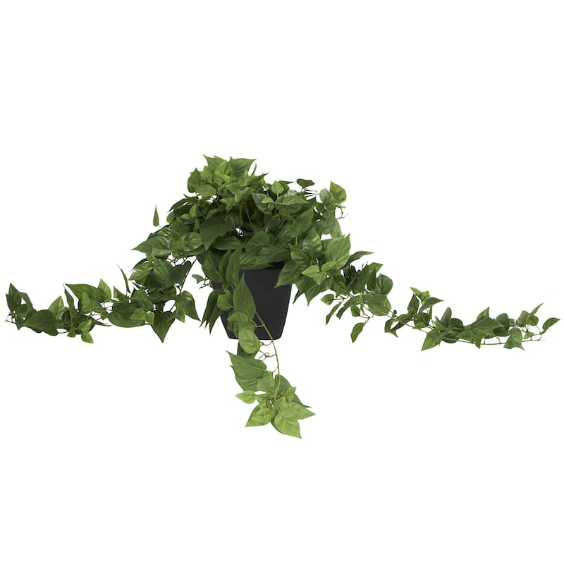 Faux Foliage Pothos Artificial Plant with Black Plastic Pot - Green - Roche River Decor