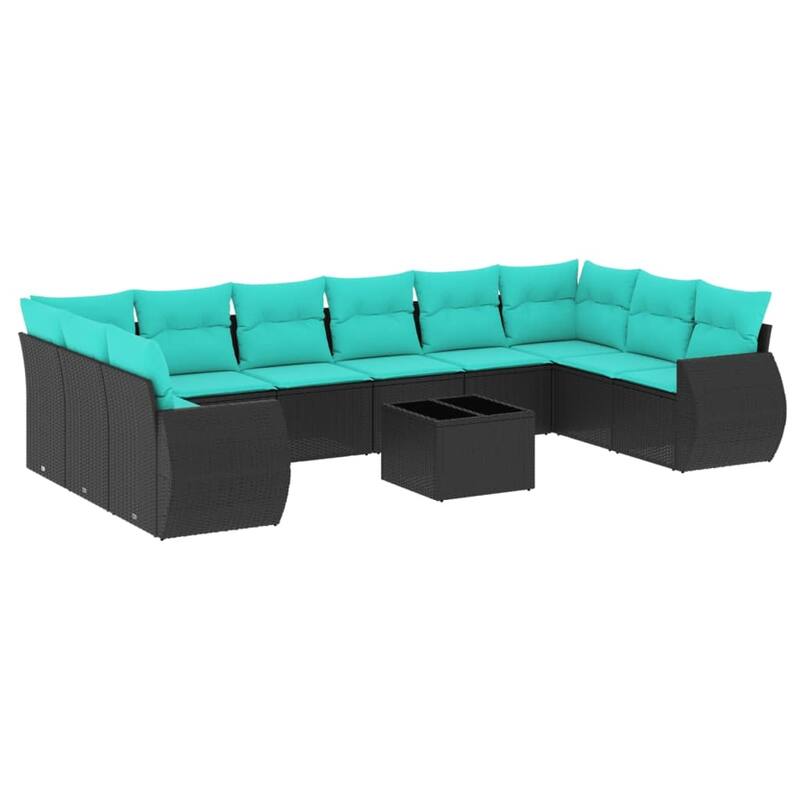 vidaXL 10 Piece Patio Sofa Set with Cushions Grey Poly Rattan - 24.4" x 24.4" x 27.2"