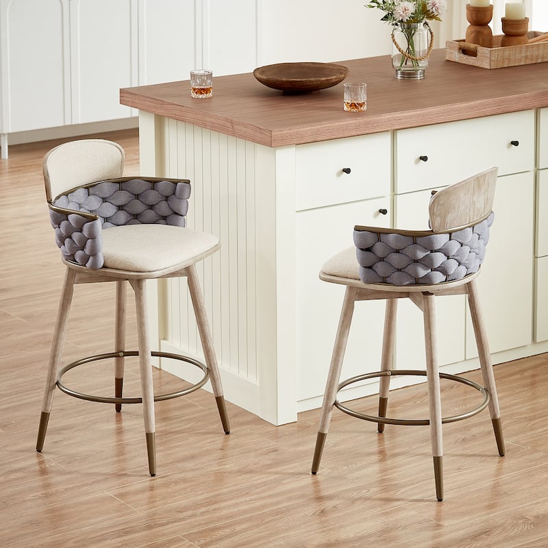 Art Leon Retro Woven and Wood Counter Height Barstool