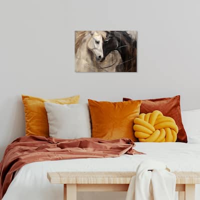 Wynwood Studio Canvas Animals Lovable Horses White and Cream White Rustic Wall Art Canvas Print