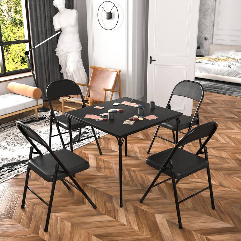 Taomika 5 Piece Black Folding Game Room Card Table and Upholstered Chair Set Table and Chair Set - Square Black