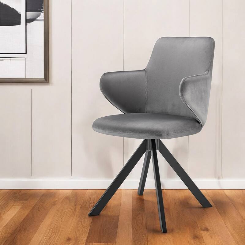 HomeRoots Gray And Black Upholstered Velvet Dining Arm Chair - 22.84' X '33.47' X '24.02 - Single - 22.84' X '33.47' X '24.02 - Gray