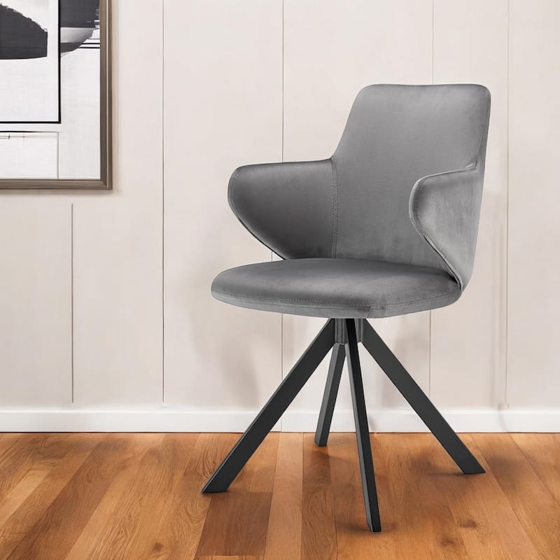 Velvet Swivel Dining Armchair with Black Steel Legs Modern Velvet Upholstered for Living Room - 33.47”H x 22.84”W x 24.02”D - Grey and Black