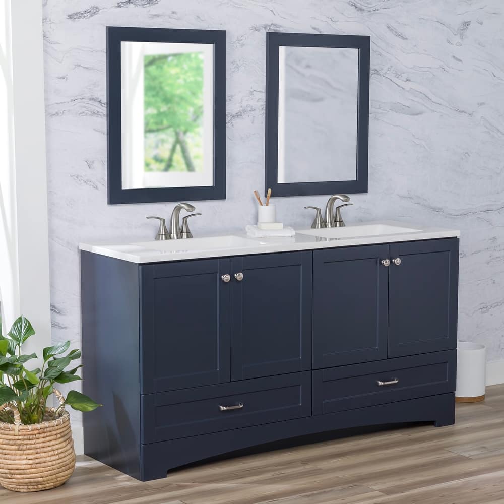 Spring Mill Cabinets Emlyn 60.5" Double Bathroom Vanity With Drawers and White Sink Top