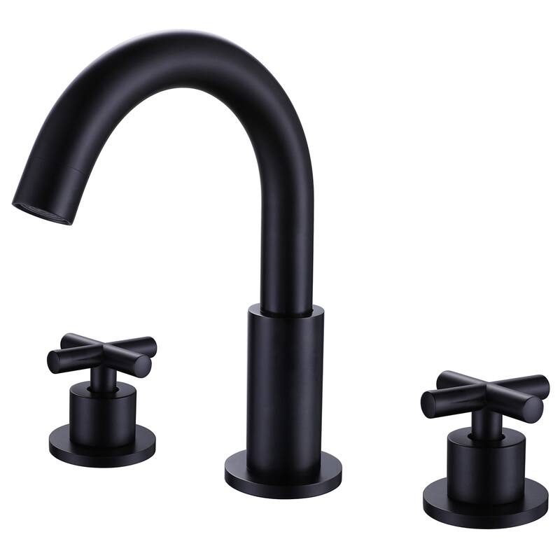 8.2"H Solid Brass Widespread 2-handle Bathroom Sink Faucet - Matte Black