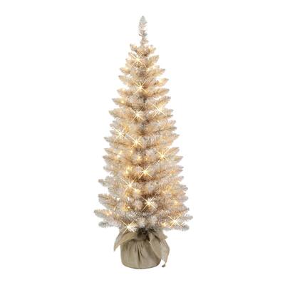 Puleo International 4 ft Pre-Lit Rose Gold Artificial Tree in Burlap Sac 146 Tips 70 Clear Lights