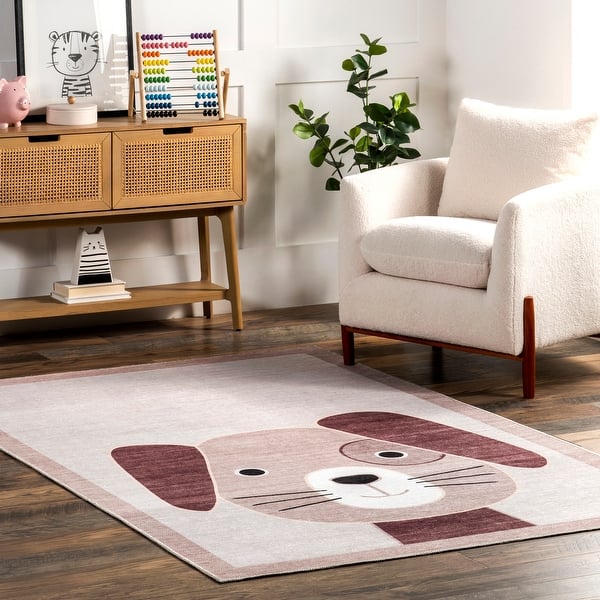 slide 2 of 13, Nuloom Rizzo SpinClean Puppy Kids Machine Washable Area Rug 3' x 5' - Light Grey - Rectangle
