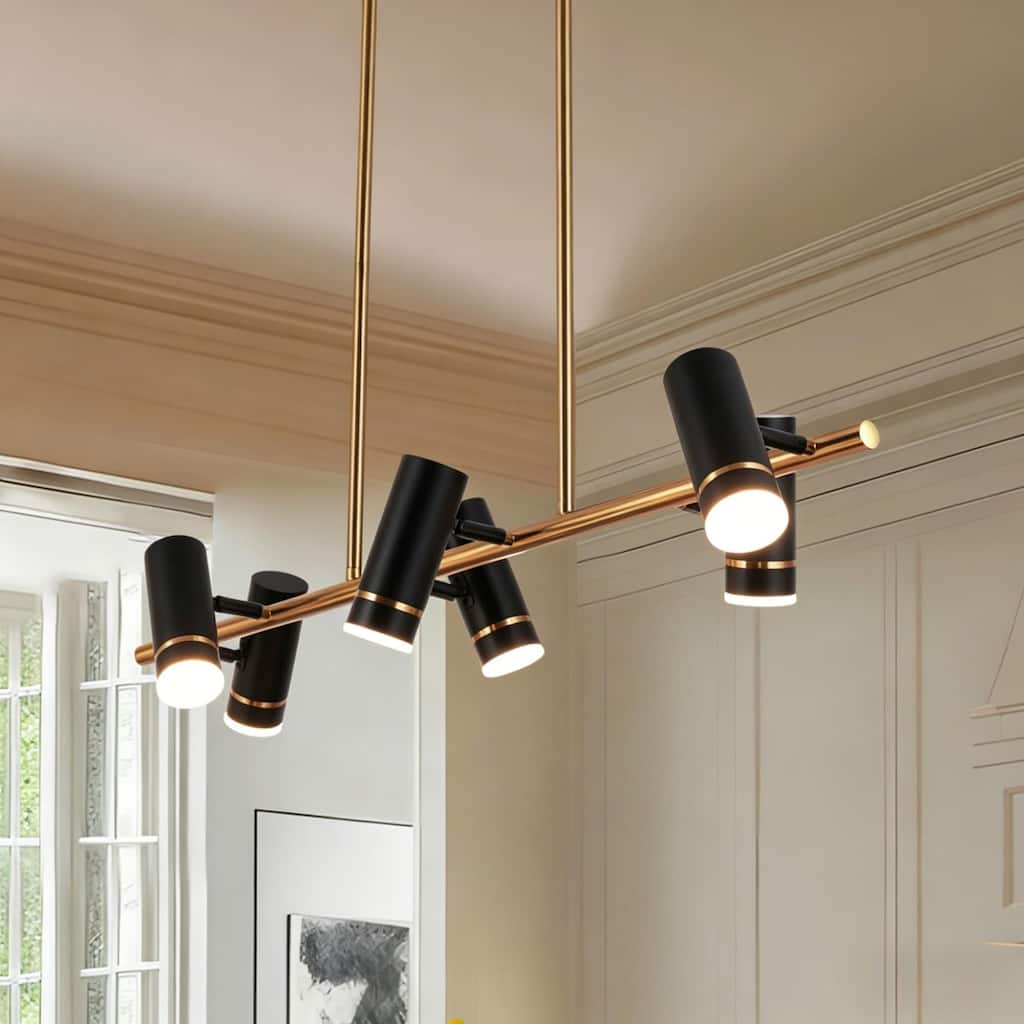 Modern 6-Light 36" LED Black Gold Large Chandelier Metal Linear Kitchen Island Lights