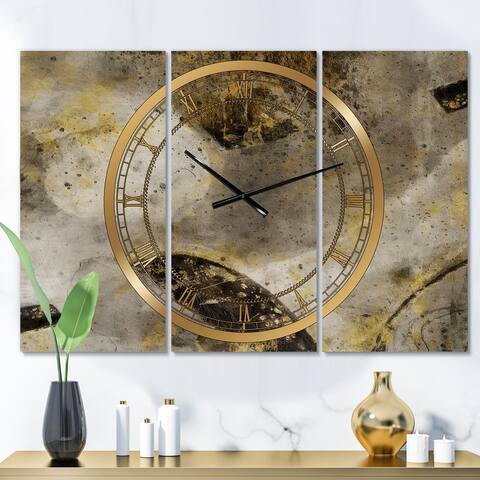 Designart 'Glam Gold Desert Neutral' Glam 3 Panels Large Wall Clock - 36 in. wide x 28 in. high - 3 panels