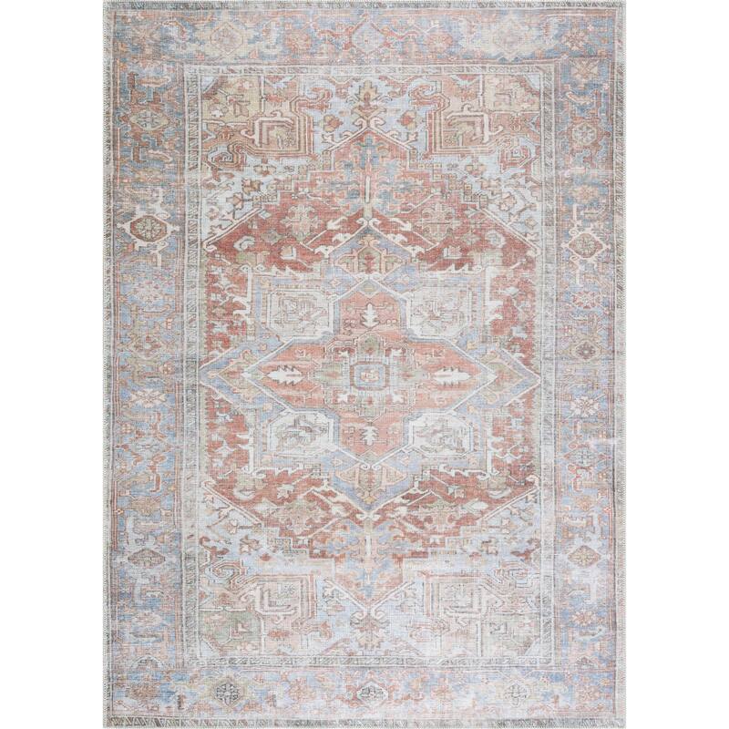 Hauteloom Maayon Hallway, Kitchen Machine Washable Runner Rug - Brick Red, Dark Red, Navy - 2'7" x 7'3"