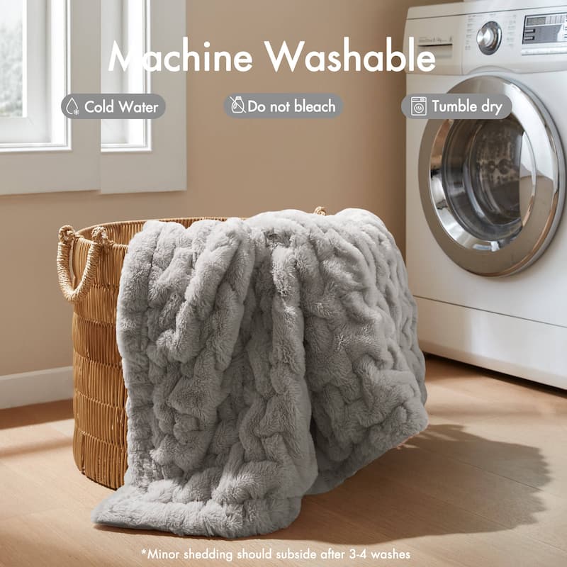 Madison Park Ruched Fur Throw