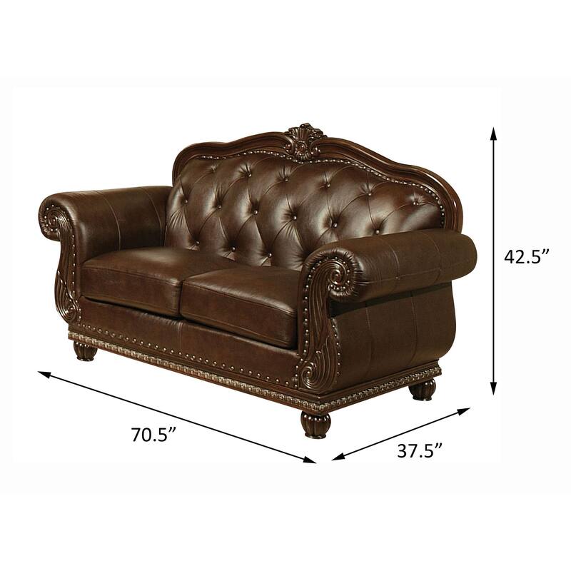 Arundele Espresso and Cherry Loveseat with Button Tufted