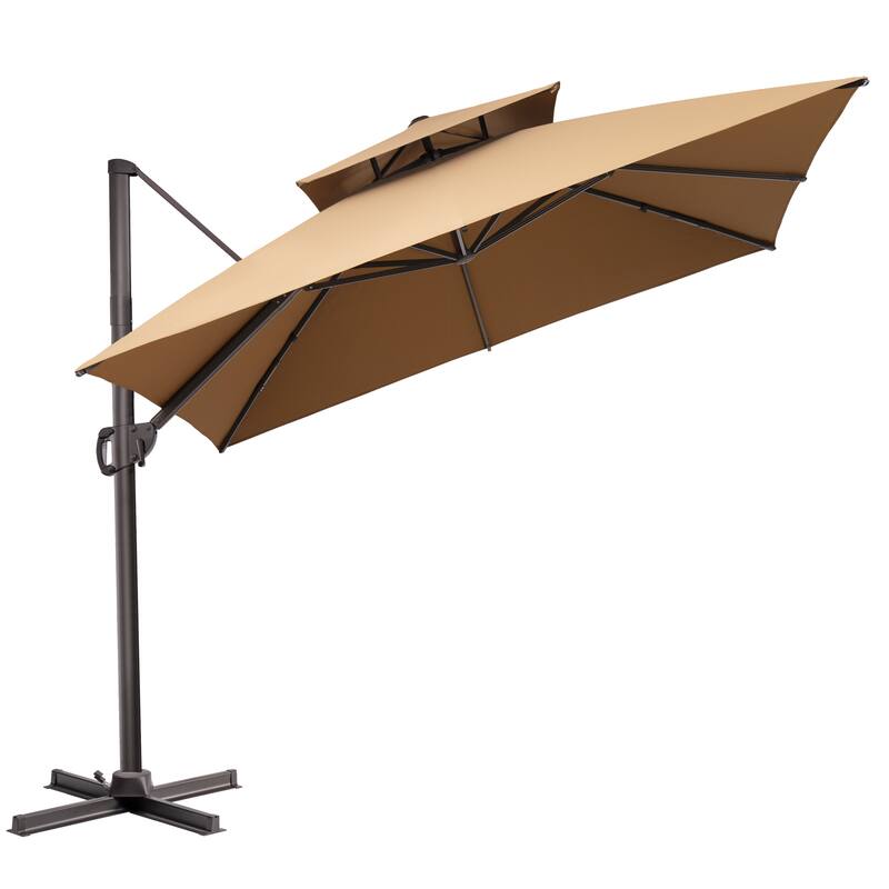 Crestlive Products 10FT Aluminum Square Double Top Patio Cantilever-Offset Umbrella