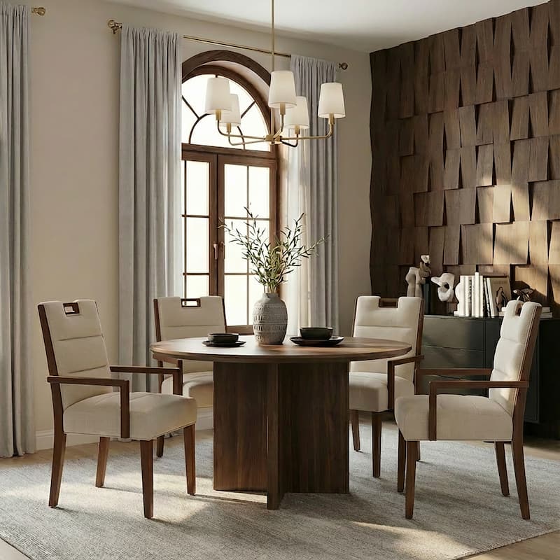 Christopher Knight Home - Modern Upholstered Rubber Wood Dining Chairs with Armrests - Set of 4 - Beige,Walnut