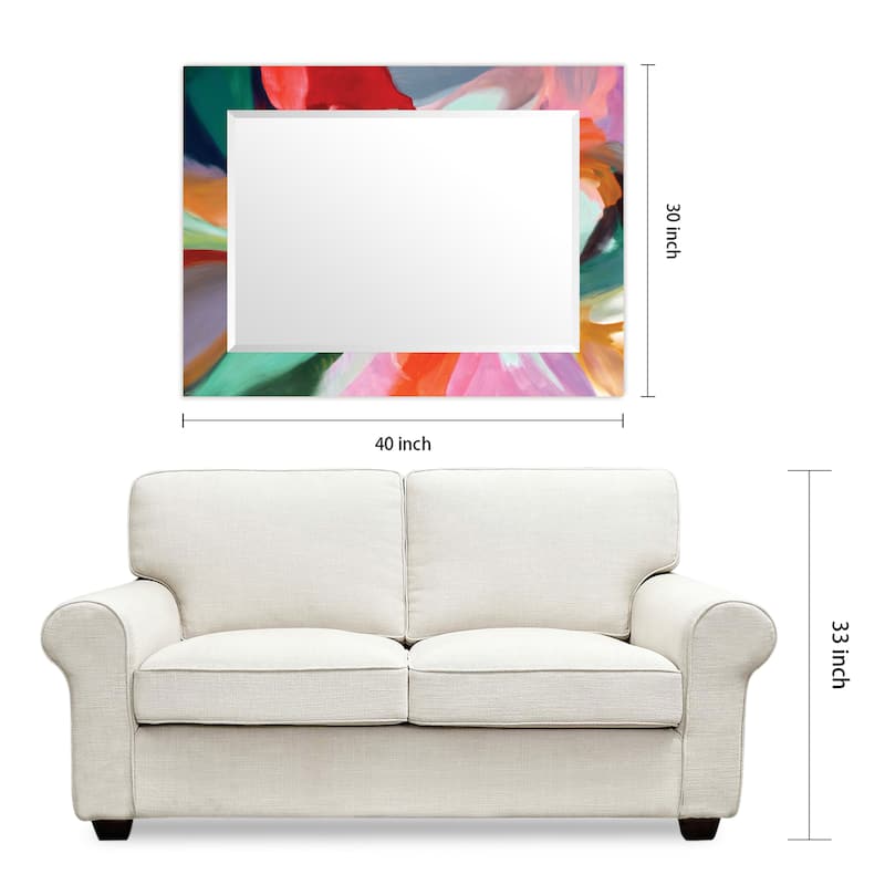 Intergrity of Chaos Rectangular Beveled Mirror on Free Floating Printed Tempered Art Glass - Multi - 40" x 30"