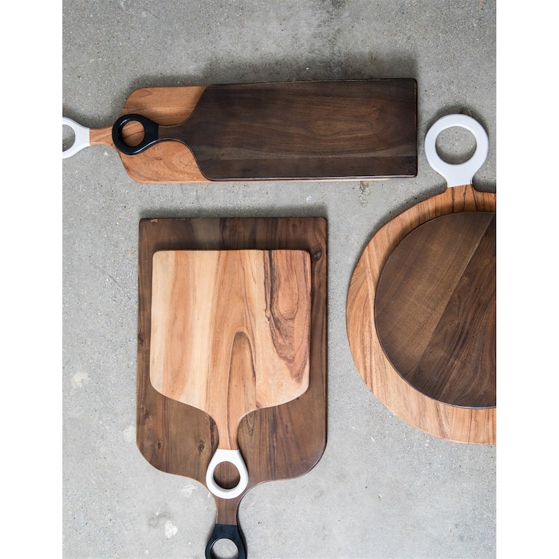 Acacia Wood Rect. Cutting Board w/ White Handle 17.75" x 11.8" -A - A