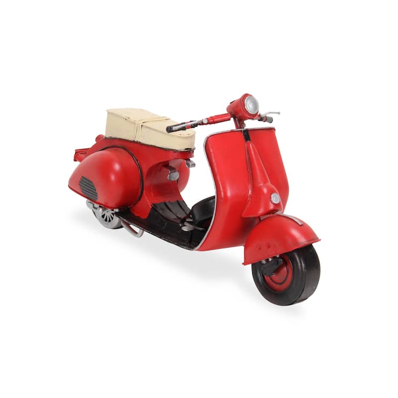 HomeRoots 9" Red and Black Metal Hand Painted 1959 Red Scooter Model Motorcycle - 15.4' X '8.5' X '6.3