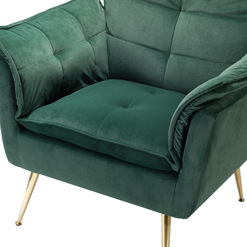 1ida Modern Velvet Tufted Padded Cushion Armchair with Golden Metal Legs by HULALA HOME