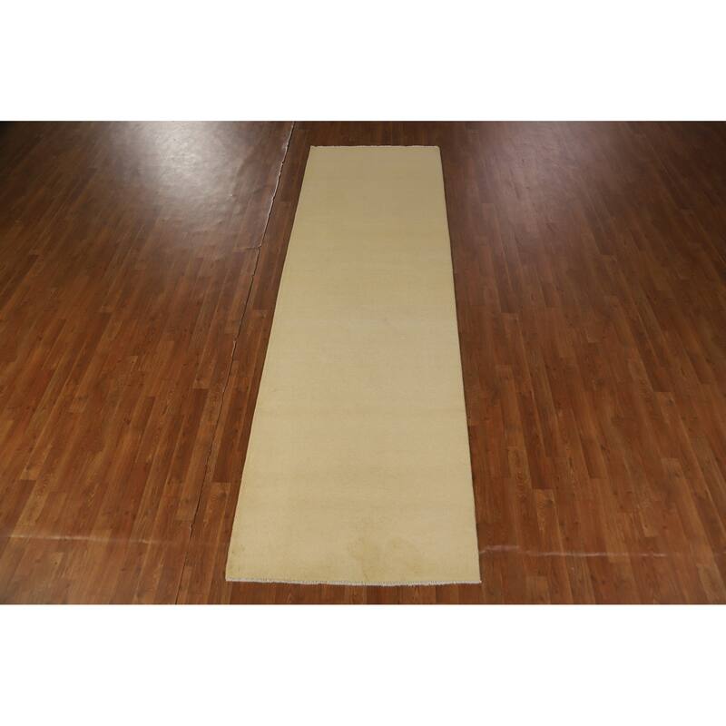 Hand Knotted Oriental 100% Wool Carpet Modern Solid Beige & Ivories Gabbeh Runner Rug - 10' 2'' X 3' 2''