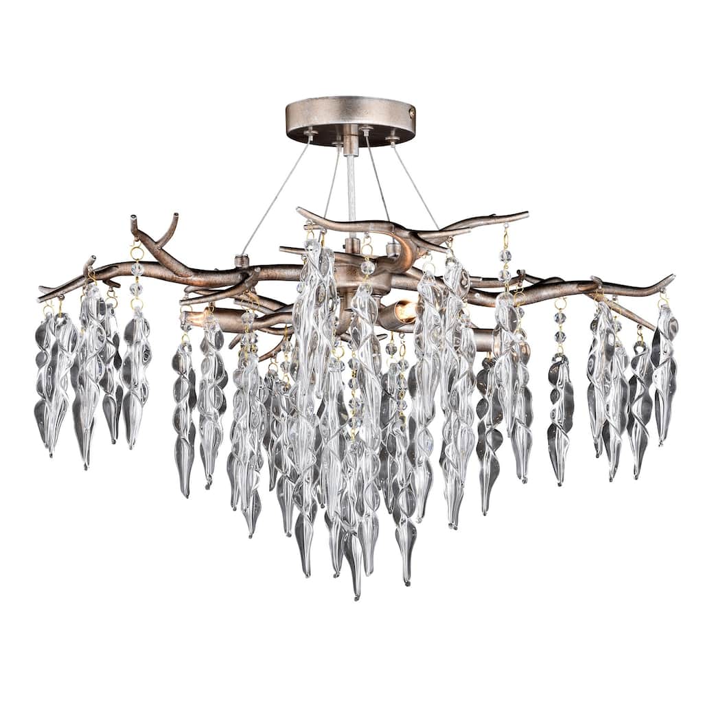 Crystal Ceiling Light Flush Mount - Silver Waterfall Design - Modern LED Light Fixture for Dining Room, Living Room - 13