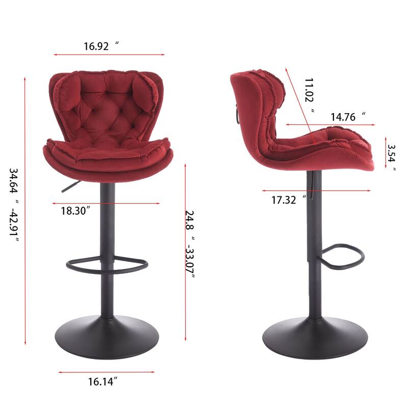 Set Of 2 Bar Stools With Powder Footrest And Base Swivel Height Adjustable Mechanical Lifting Velvet, Powder Leg