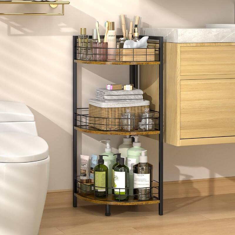 Bathroom Standing Shelf - 11.89"D x 11.89"W x 34.12"H - Black