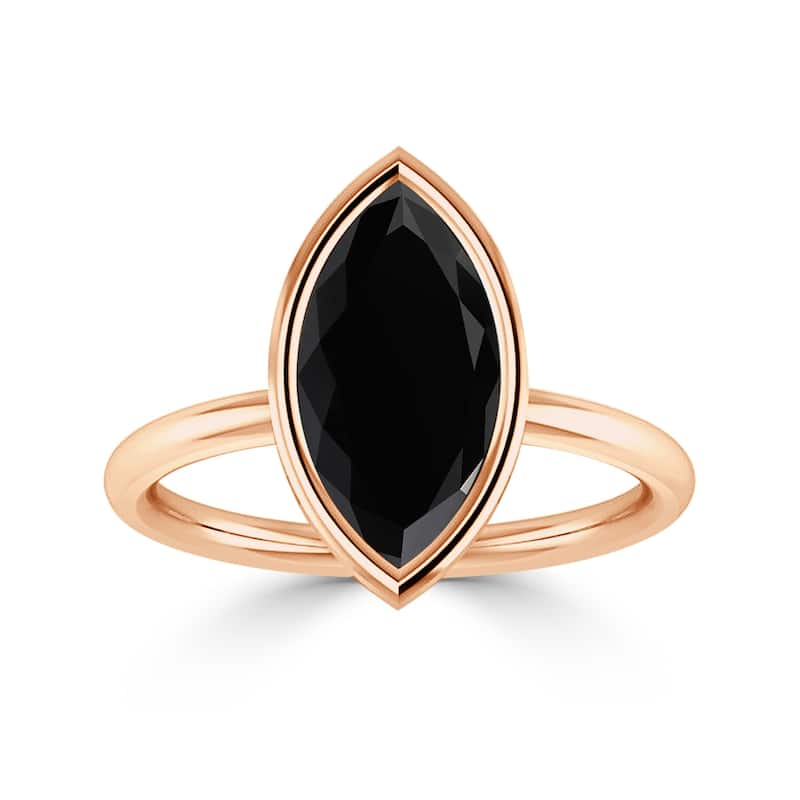 Auriya 3 1/6ctw Marquise-cut Solitaire Black Diamond Ring 14k Gold Bezel-set