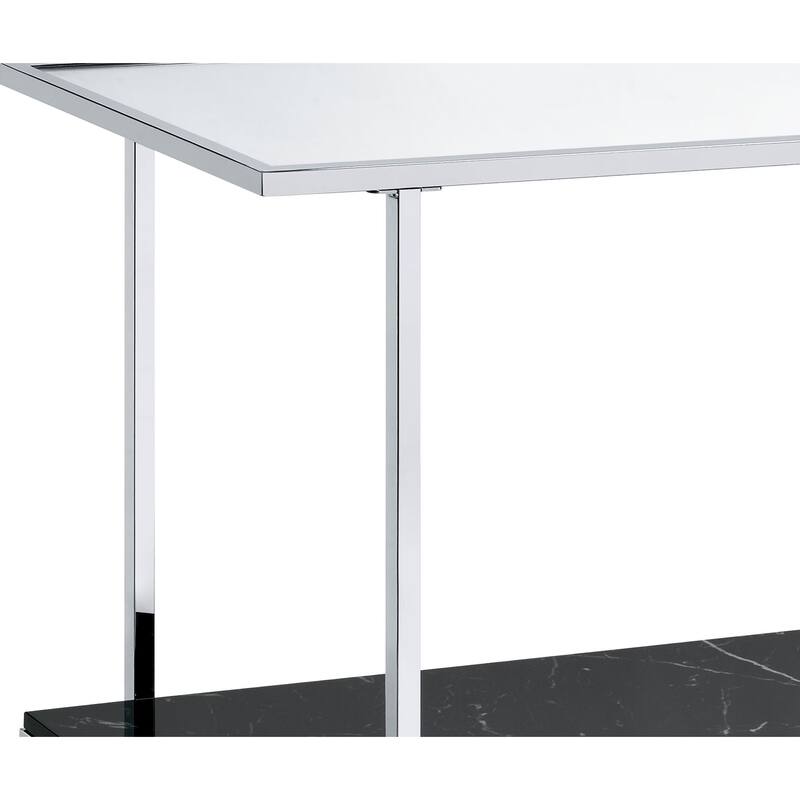 Console Table with Mirror Top and Faux Marble Open Bottom Shelf, Silver