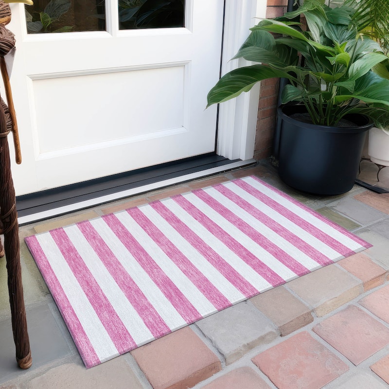 Machine Washable Indoor/ Outdoor Cabana Striped Chantille Rug - Pink - 1'8" x 2'6"