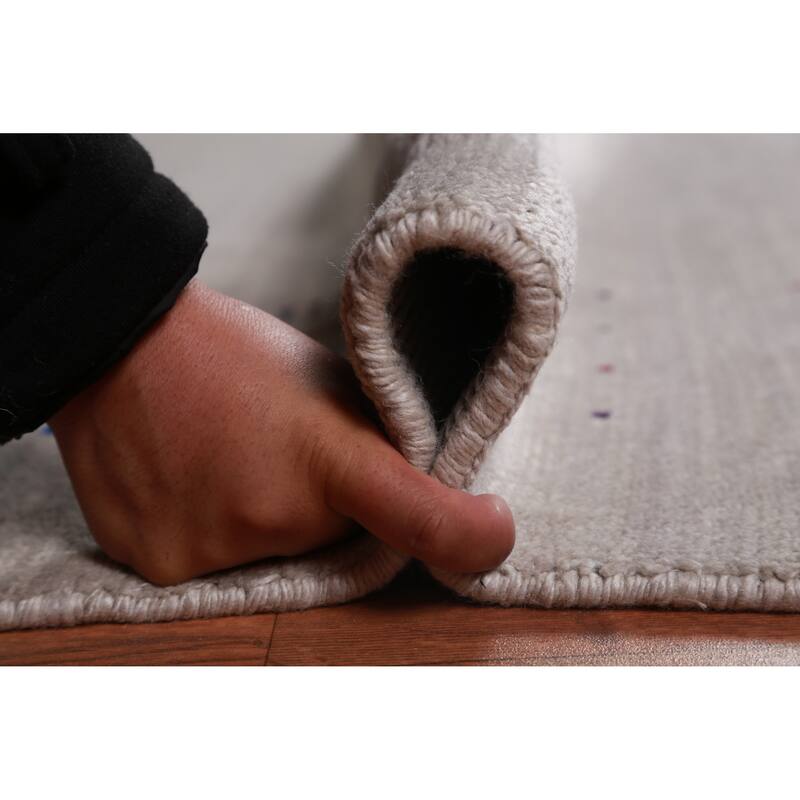 Gray Ivory Gabbeh Indian Area Rug Hand-Knotted Wool Carpet - 7'11" x 11'5"