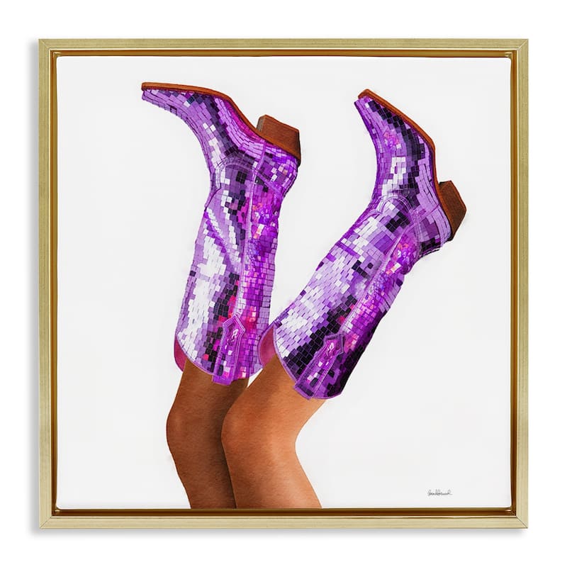 Stupell Purple Glam Cowgirl Boots Framed Floater Canvas Wall Art Design By Amanda Greenwood - 18 x 18 - Gold