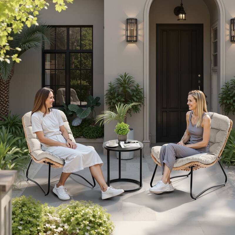Indoor Outdoor 2-Piece Papasan PE Rattan Chair with Cushion